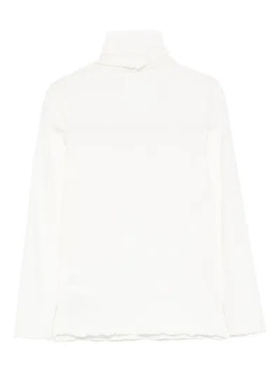 Douuod Ribbed Turtleneck Top In White