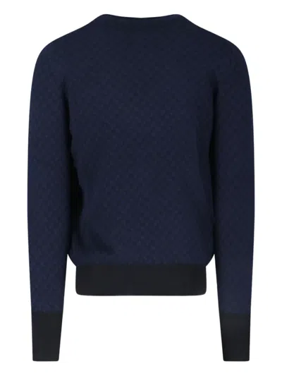 Drumohr Crewneck Sweater Patterned Ribbed Cuffs In Blue