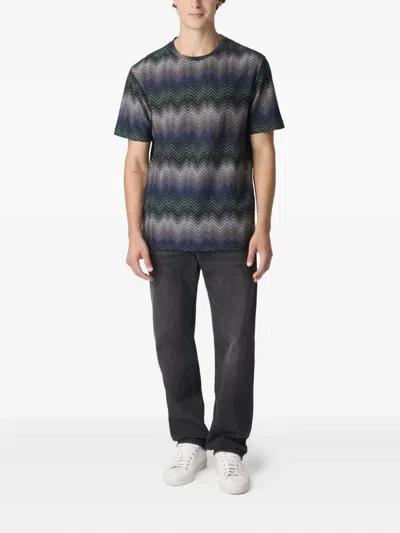 Missoni Crew Neck T-shirt With Irregular Zigzag In Blue