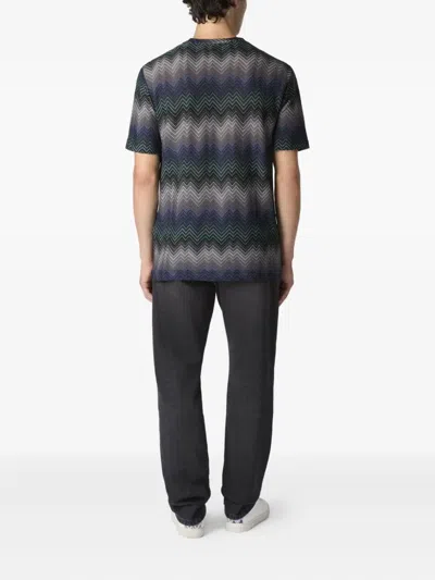 Missoni Crew Neck T-shirt With Irregular Zigzag In Blue