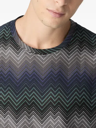 Missoni Crew Neck T-shirt With Irregular Zigzag In Blue