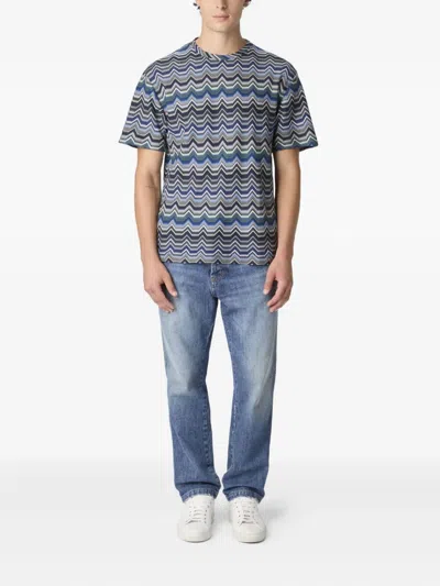 Missoni Crew Neck T-shirt With Geometric Zigzag In Blue