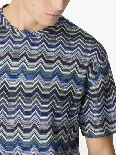 Missoni Crew Neck T-shirt With Geometric Zigzag In Blue