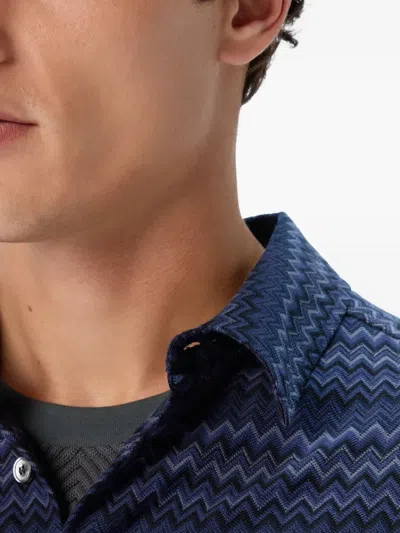 Missoni Chevron Pattern Long-sleeve Shirt With Pointed Collar In Blue