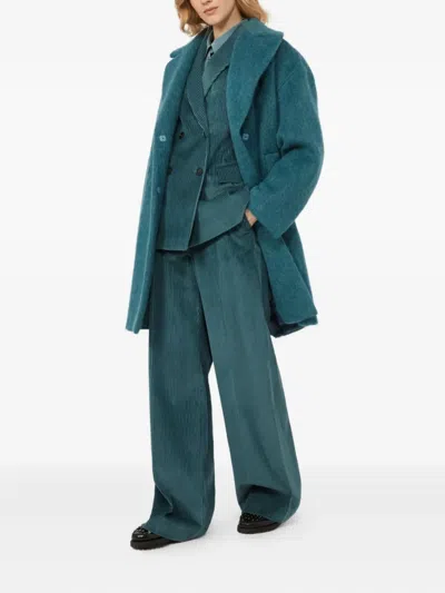 Weekend Max Mara Omens Oil Tania Wide-leg Cotton-corduroy Trousers In Blue