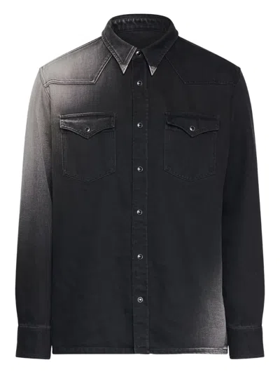 Mm6 Maison Margiela Western Style Denim Shirt Pockets In Black