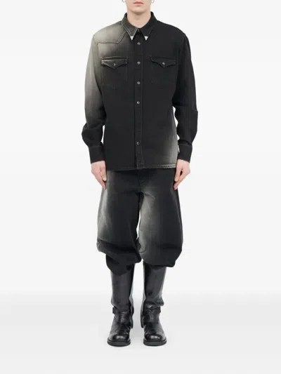 Mm6 Maison Margiela Western Style Denim Shirt Pockets In Black