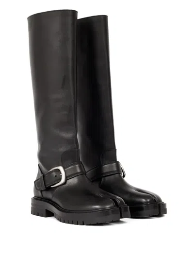 Maison Margiela Tabi Buckled Split-toe Leather Knee Boots In Multi