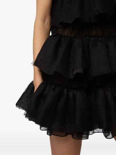 Nina Ricci Halterneck Ruffled Crinkled Silk-chiffon And Polka-dot Mesh Mini Dress In Black