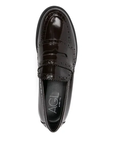 Agl Attilio Giusti Leombruni Agl Leather Loafer In Mocha Color In Black