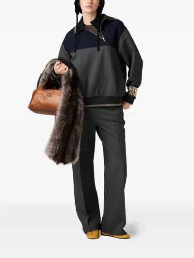 Miu Miu Straight Wool Casual Pants In Gray