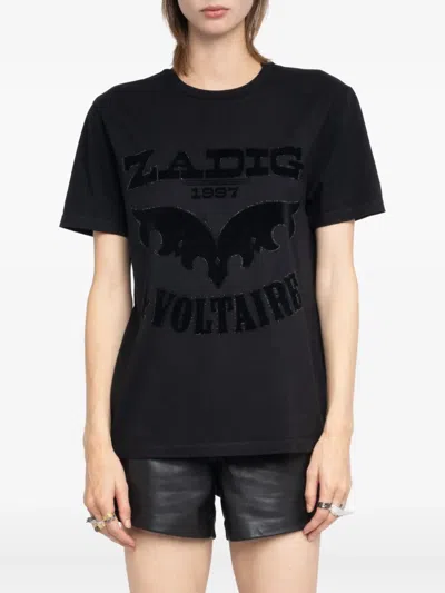 Zadig & Voltaire Womens Black Edwin Rhinestone-embellished Short-sleeve Cotton T-shirt In Black