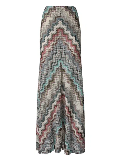 Missoni Flared Long Skirt In Viscose With Zigzag Pattern In Brown