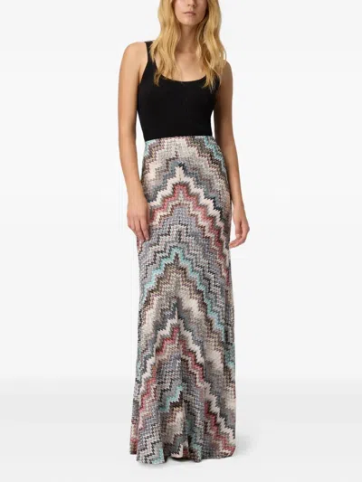Missoni Flared Long Skirt In Viscose With Zigzag Pattern In Brown