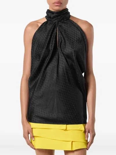 Versace Draped Halterneck Top Keyhole Detail In Black