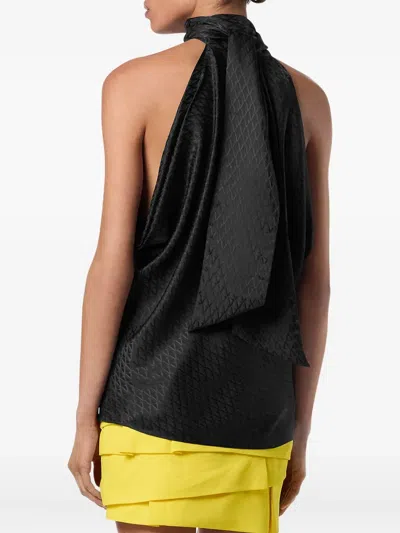 Versace Draped Halterneck Top Keyhole Detail In Black