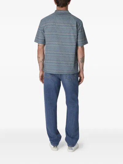 Missoni Bowling Shirt With Zigzag Pattern In Blue