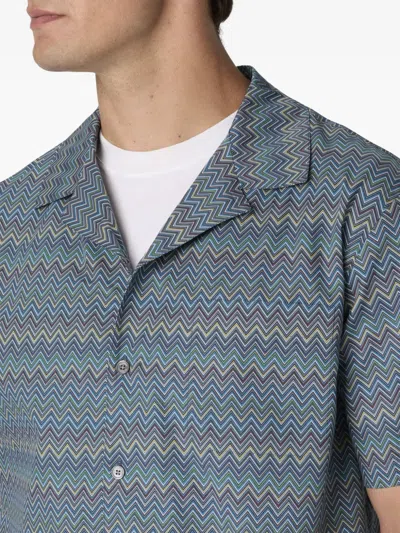 Missoni Bowling Shirt With Zigzag Pattern In Blue