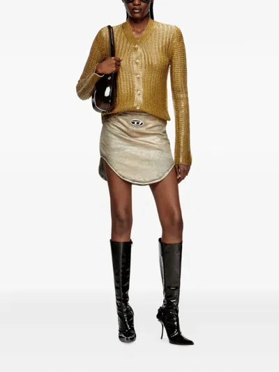 Diesel Ribbed Cardigan With Shiny Effect In Brown