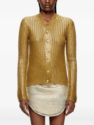 Diesel Ribbed Cardigan With Shiny Effect In Brown