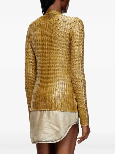 Diesel Ribbed Cardigan With Shiny Effect In Brown