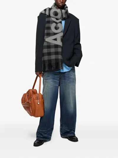 Acne Studios Small Check Wool Scarf In Black