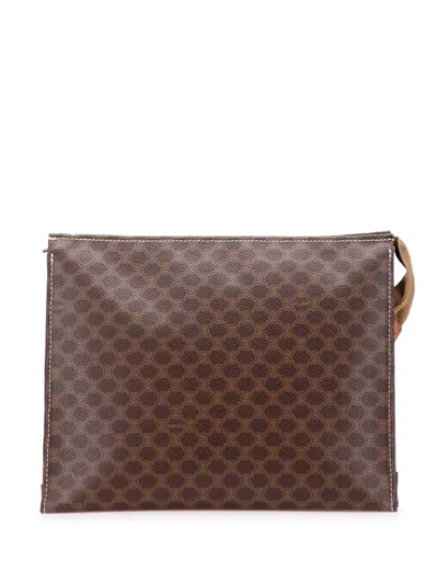 Pre-owned Celine 2006 Macadam Coated Canvas Clutch Bag In Brown