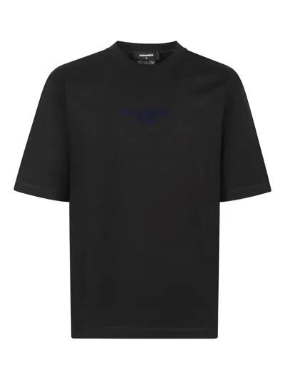 Dsquared2 Men Black Crewneck T-shirt With Logo Lettering On The Front In Cotton Man In Black