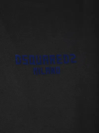 Dsquared2 Men Black Crewneck T-shirt With Logo Lettering On The Front In Cotton Man In Black