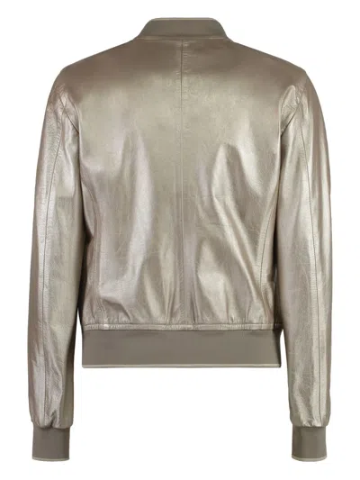 Moorer Metallic-effect Leather Bomber Jacket In Neutral