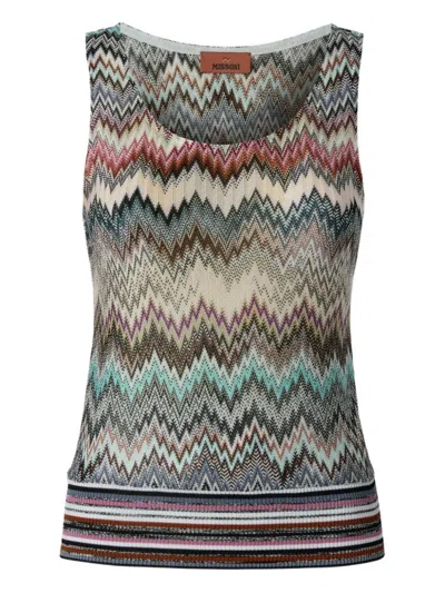 Missoni Sleeveless Top In Viscose With Zigzag Pattern In Gray