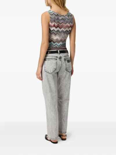 Missoni Sleeveless Top In Viscose With Zigzag Pattern In Gray