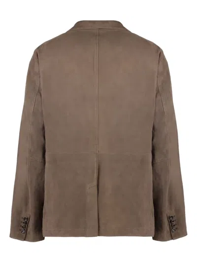 Moorer Suede Lapel Jacket In Brown