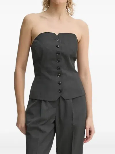 Samsoe & Samsoe Saellen Button-front Strapless Top In Black