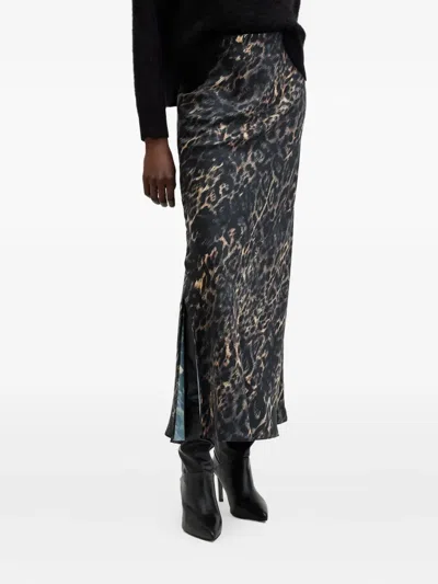 Allsaints Bryony Leopard-print Split Maxi Skirt In Animal Print