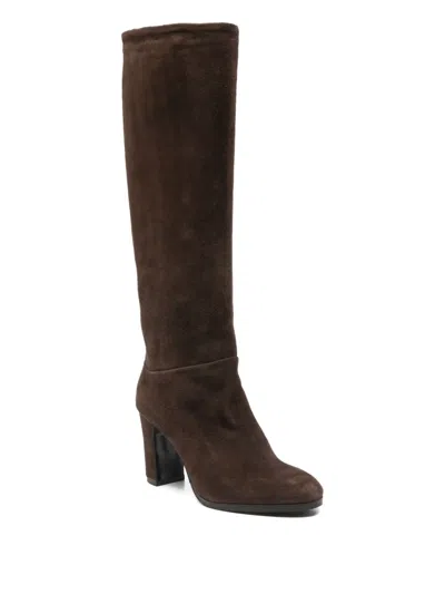 Julie Dee 80mm Calf-suede Block-heel Boots In Brown