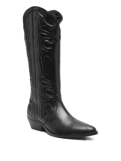 Julie Dee 35mm Leather Cowboy Boots In Black
