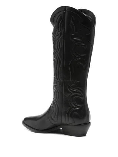 Julie Dee 35mm Leather Cowboy Boots In Black