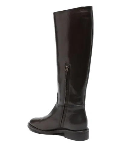 Julie Dee Low Heels Boots In Dark Brown Leather In Brown