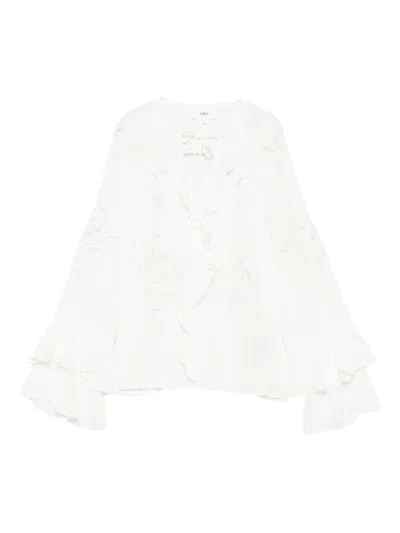 Ba&sh Omar Eyelet-embroidered Ruffle Blouse In Neutral
