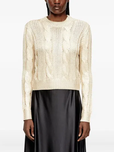 Diesel Cable-knit Jumper With Shiny Effect In Neutral