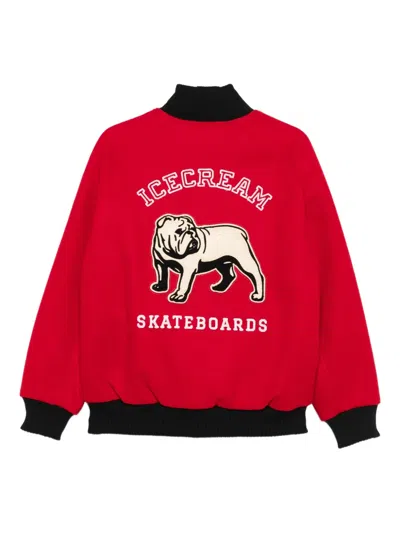 Icecream Mens Red Bulldog Applique Brushed-fleece Varsity Jacket In Red