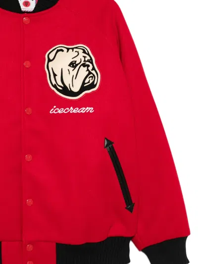 Icecream Mens Red Bulldog Applique Brushed-fleece Varsity Jacket In Red