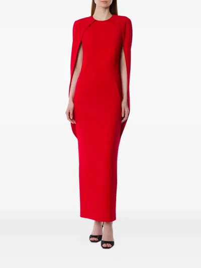 Alberta Ferretti Women Red Long Dress With Hooded Sleeves And Cut Out On The Back In Fabric Woman