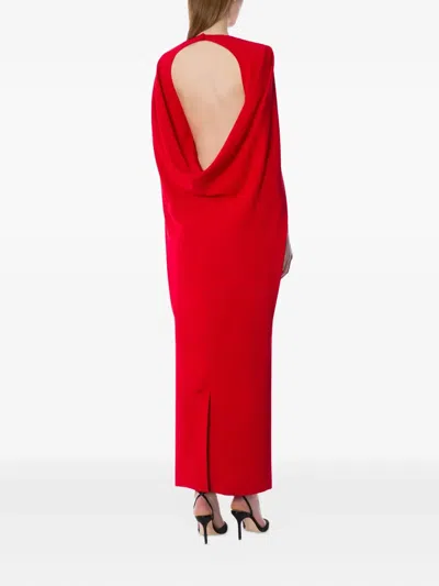 Alberta Ferretti Women Red Long Dress With Hooded Sleeves And Cut Out On The Back In Fabric Woman