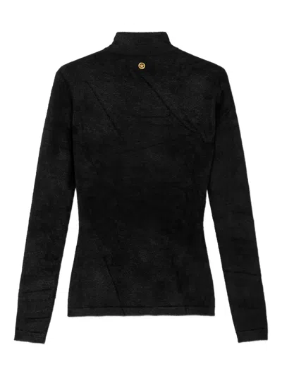 Versace High-neck Embellished Sweater In Black