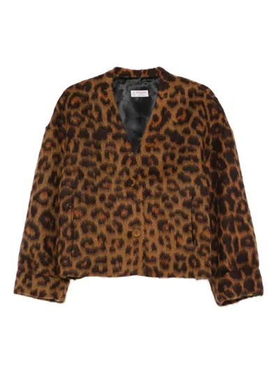 Alberto Biani Leopard-print Button Jacket In Brown