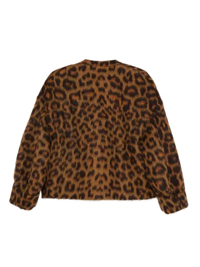 Alberto Biani Leopard-print Button Jacket In Brown