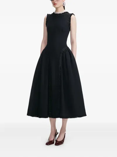 Self-portrait Black Boucle Sleeveless Midi Dress Black