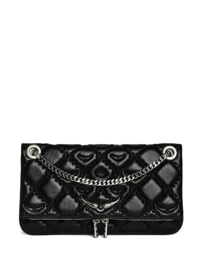 Zadig & Voltaire Rock Ii Diamond Quilted Monogram Leather Crossbody Bag In Black